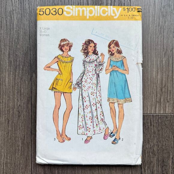 Vintage Other - UNCUT Vintage 1970s Simplicity 5030 Sewing Pattern Size XL Nightgown Shorts
